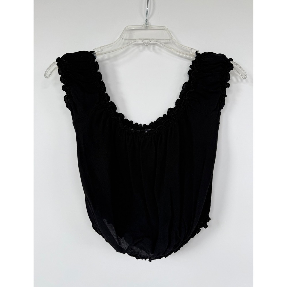 Brandy Melville Black Ruffle Crop Top Made in Italy One Size Coquette Boho Beach